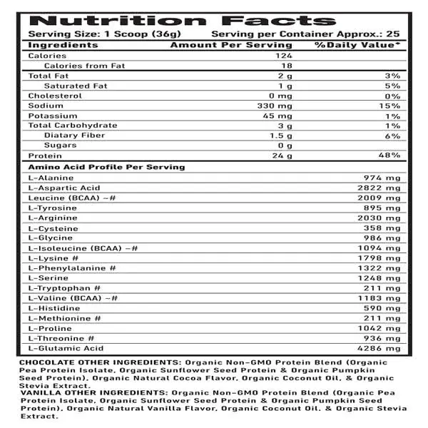 1UP Nutrition Organic Vegan Protein Nutrition Facts